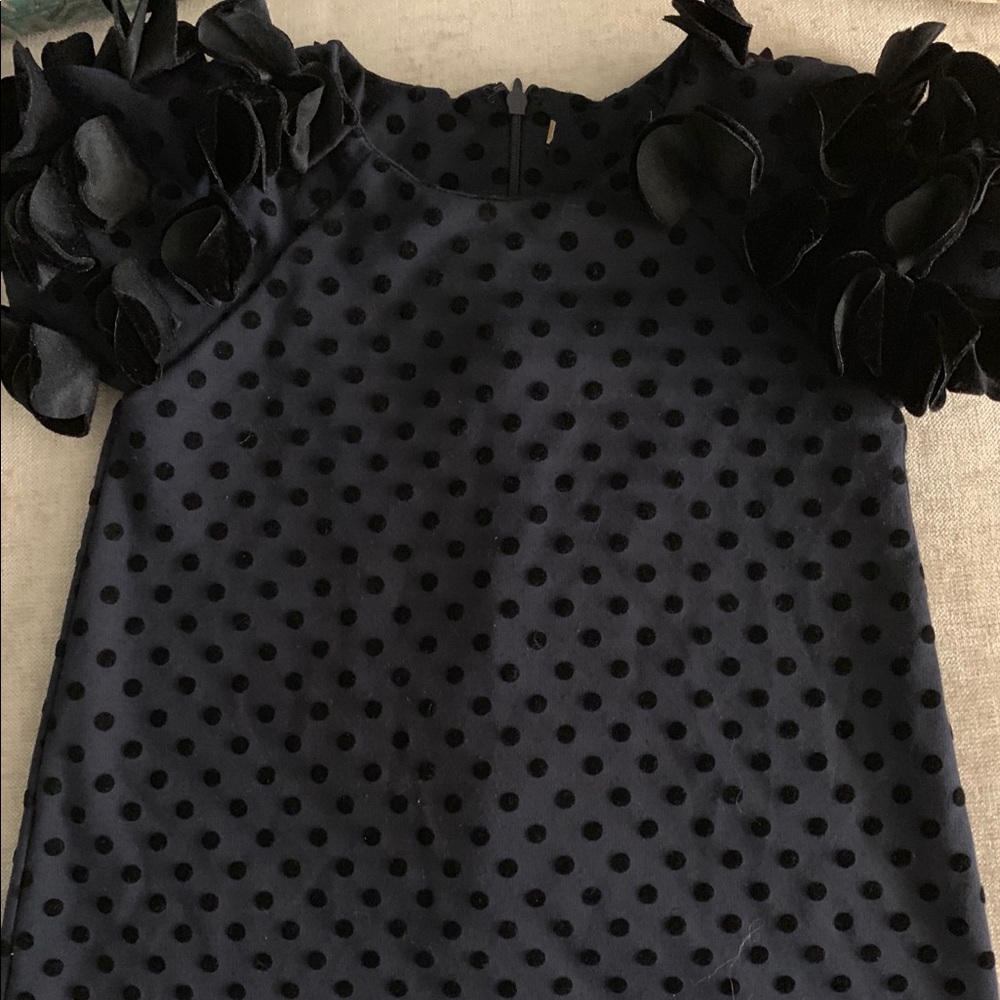 Dark Navy/ black polka dot w/ flower petal sleeves